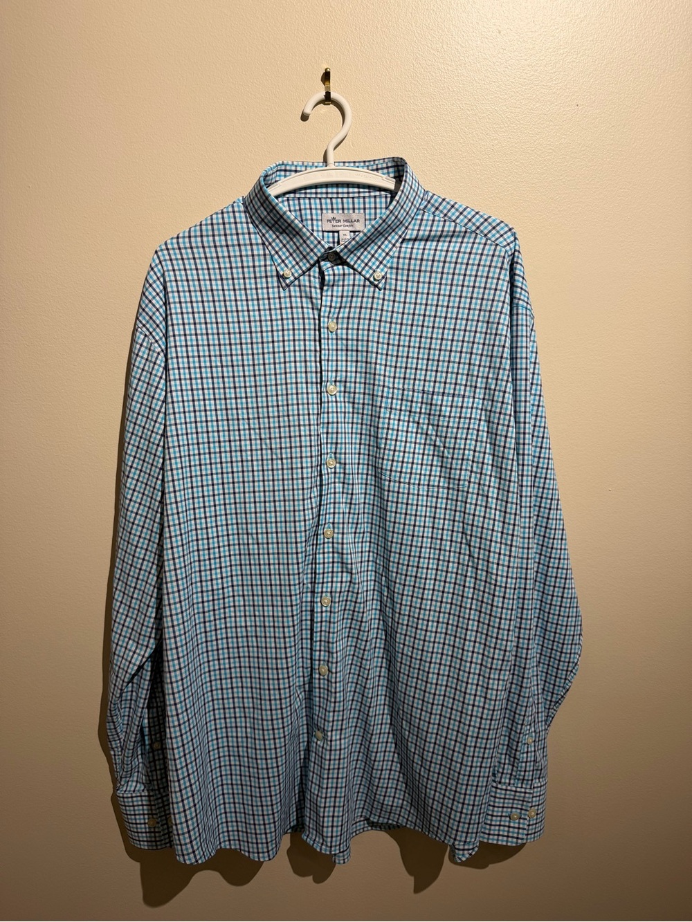 Peter Millar Summer Comfort Long Sleeve Button Down XL‎ Blue And White Checkered